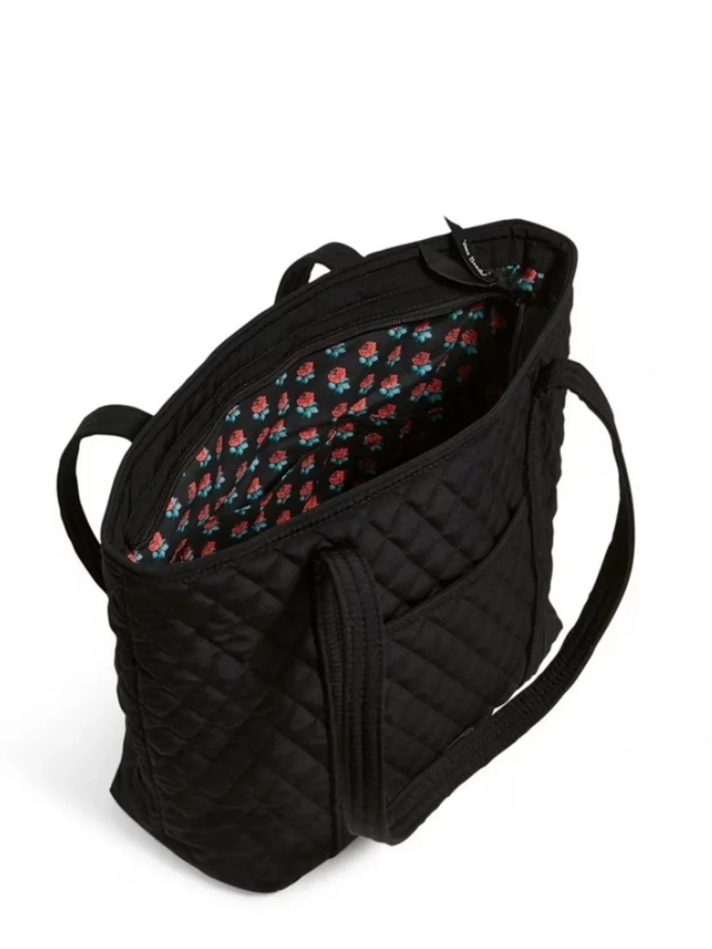 Vera Bradley large Black Quilted Tote with interior ”rose” pattern discontinued.